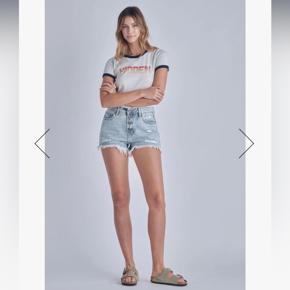 Hidden Women’s Shorts Light Wash Sofie High Waist Distressed Button Fly Large